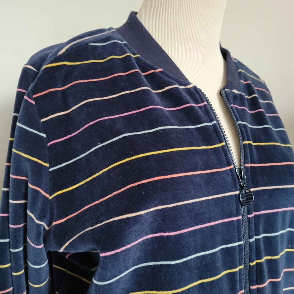 Marine Layer Jacket Auckland Velour Bomber Navy Stripe Zip Up Track Coat - Picture 5 of 10